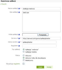 Dodawanie aplikacji na Grono.net