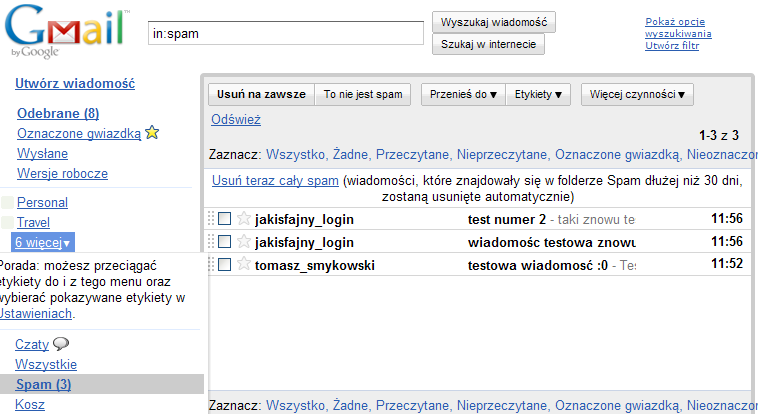 Mejle od o2 są traktowane przez Gmail jako spam Mejle od o2 są traktowane przez Gmail jako spam